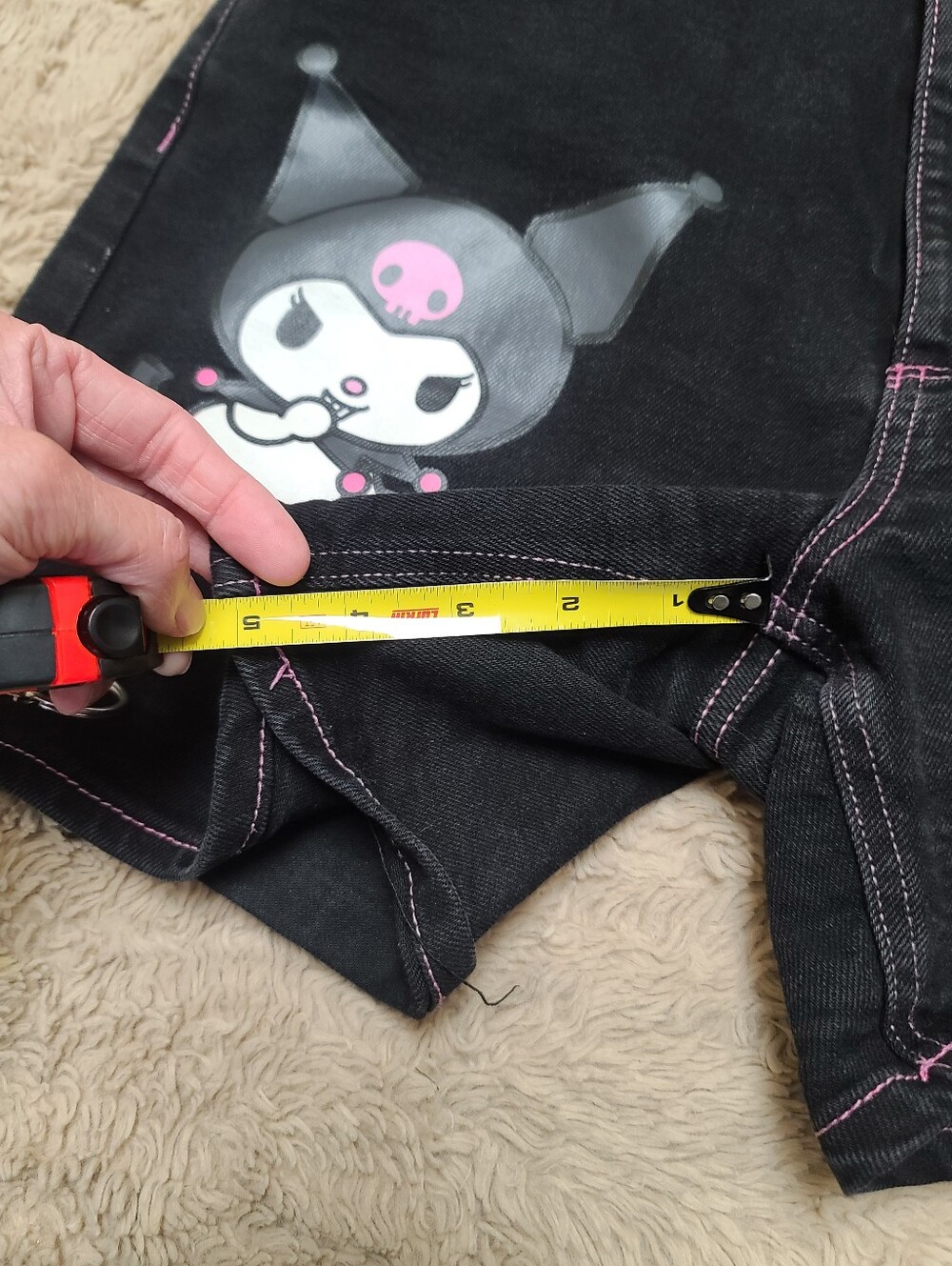 Cute Sanrio Kuromi Black Denim Shorts with Pink Stitchingt , Hot Topic, Size 11 - Picture 7 of 7
